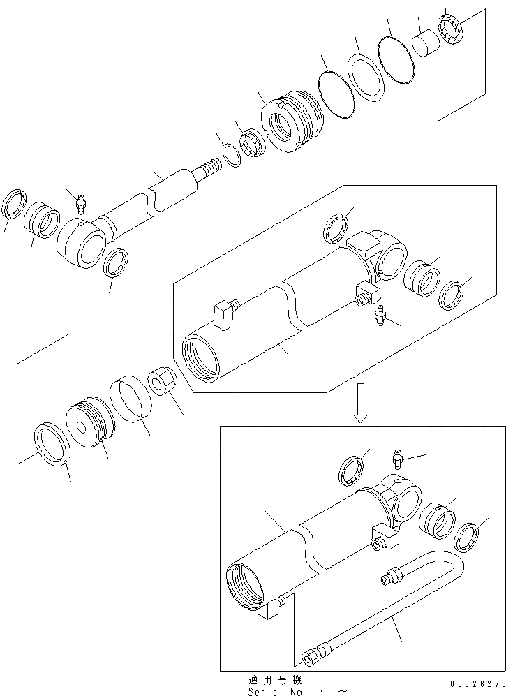 Схема запчастей Komatsu GD405A-3 - ЦИЛИНДР СОЧЛЕНЕНИЯ(№-999) СИЛОВАЯ ПЕРЕДАЧА