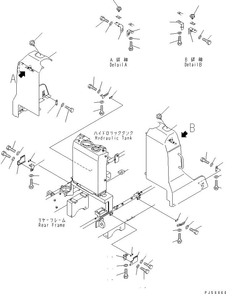 Схема запчастей Komatsu GD405A-3 - ГИДР. БАК. COVER(№89-.) РАМА И ЧАСТИ КОРПУСА