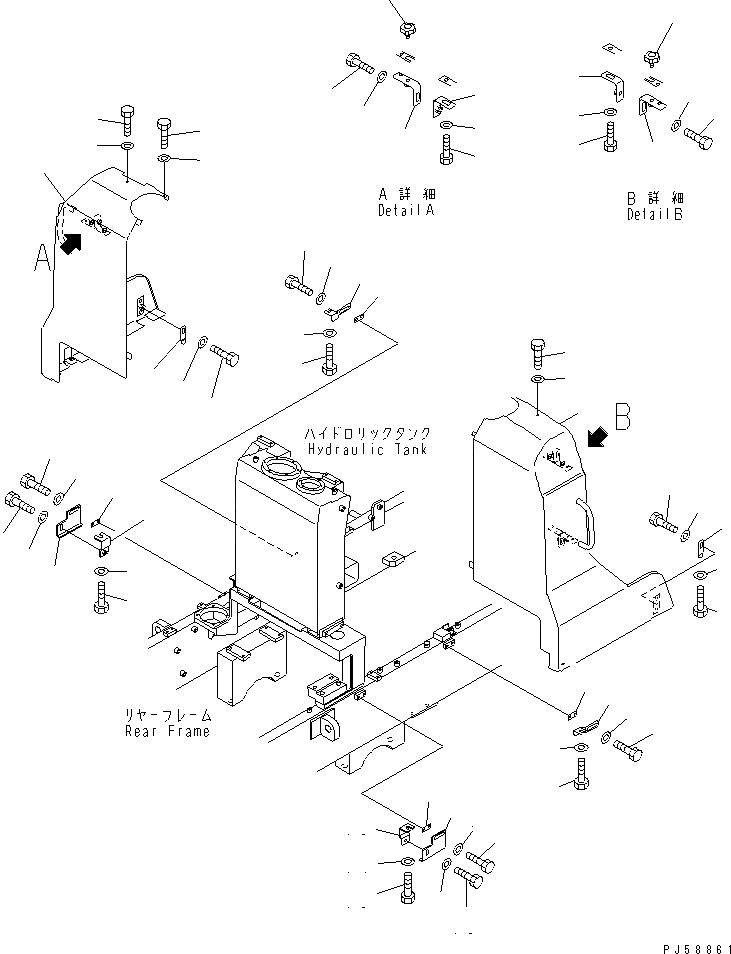 Схема запчастей Komatsu GD405A-3 - ГИДР. БАК. COVER(№.-999) РАМА И ЧАСТИ КОРПУСА