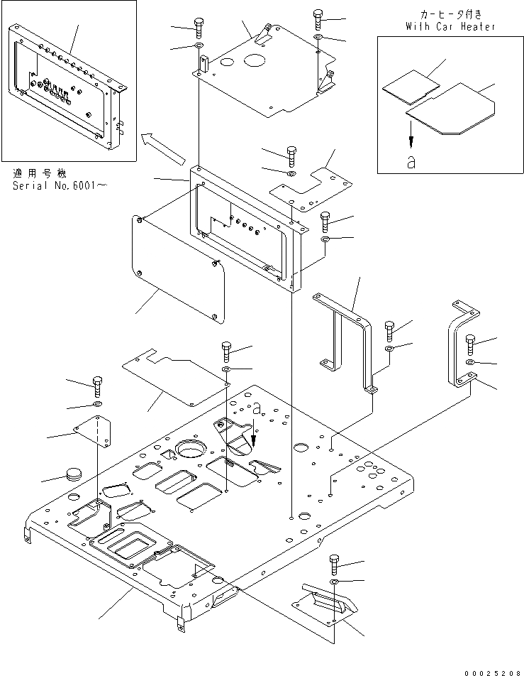 Схема запчастей Komatsu GD405A-3 - КАБИНА ОПЕРАТОРА (ОСНОВН. КОНСТРУКЦИЯ) РАМА И ЧАСТИ КОРПУСА