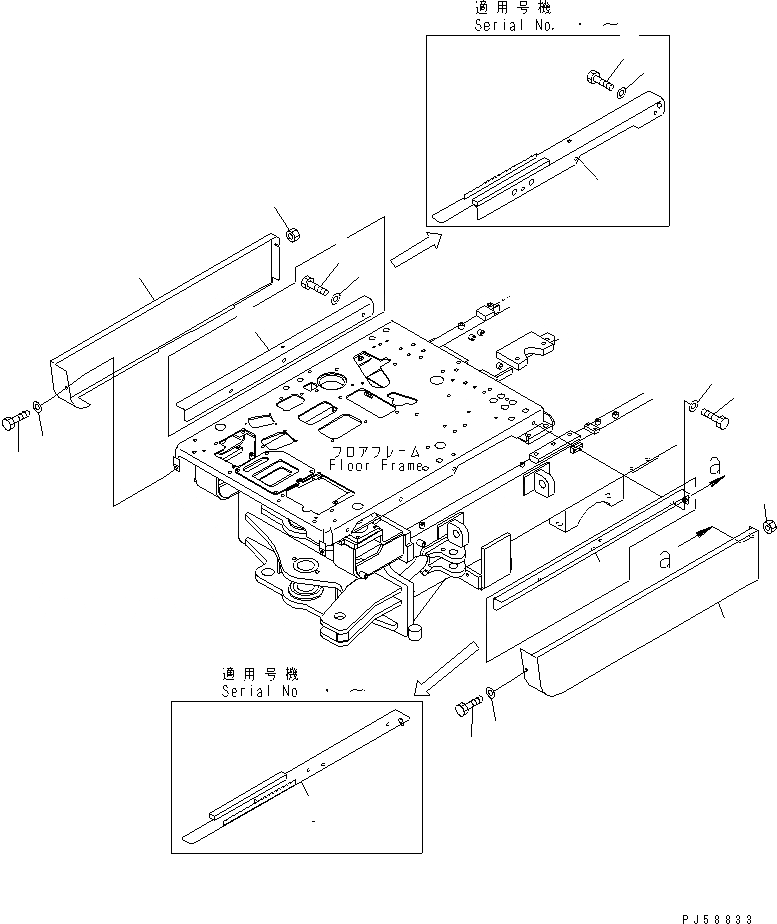 Схема запчастей Komatsu GD405A-3 - КАБИНА ОПЕРАТОРА (БОКОВ. КРЫШКА) (БЕЗ КАБИНЫ) РАМА И ЧАСТИ КОРПУСА
