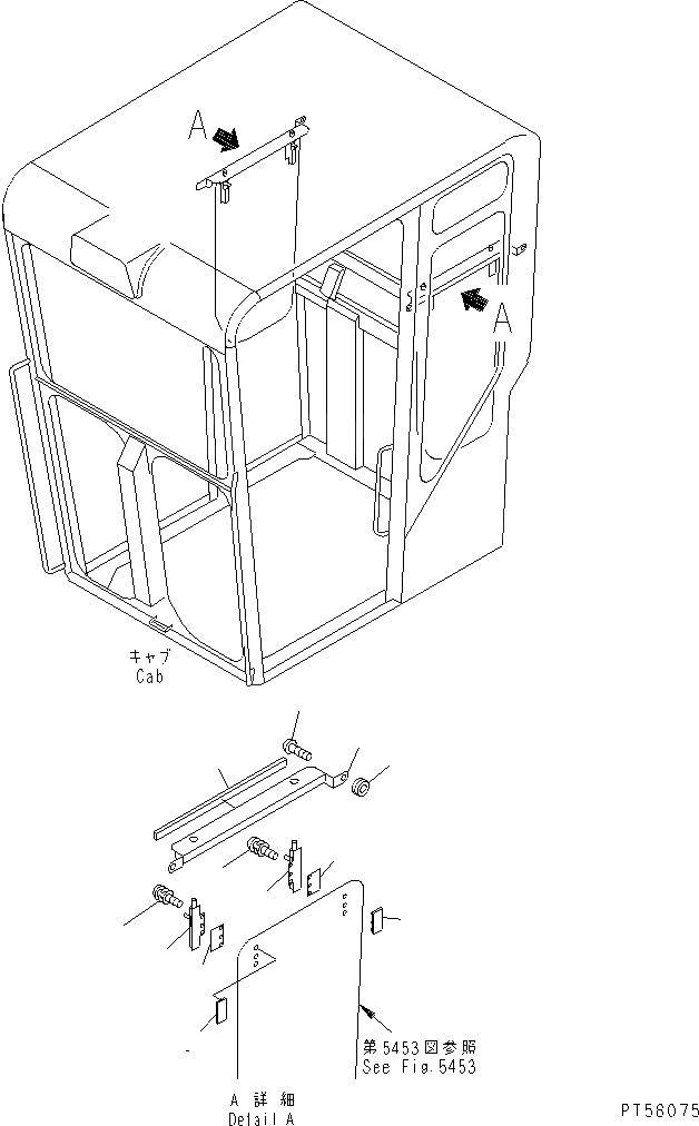 Схема запчастей Komatsu GD405A-3 - КАБИНА (ПЕРЕДН. НИЖН. СТЕКЛА RETRACTING ЧАСТИ) РАМА И ЧАСТИ КОРПУСА