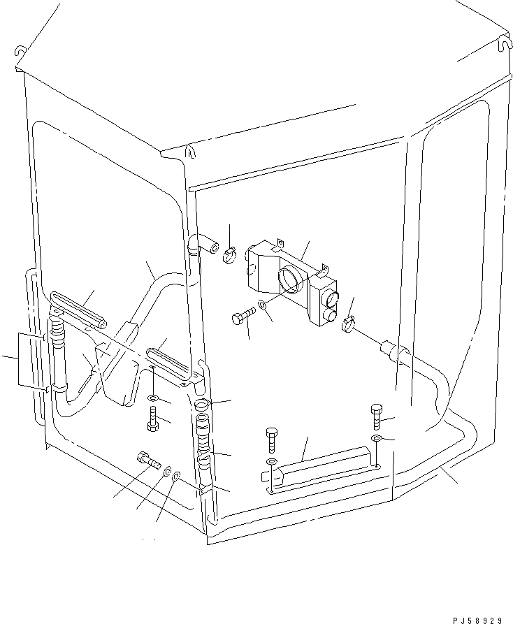 Схема запчастей Komatsu GD405A-3 - КОНДИЦ. ВОЗДУХА (ПЕРЕДН. ОКНА АНТИОБЛЕДЕНИТЕЛЬ) (ДЛЯ HEXAGON КАБИНА) РАМА И ЧАСТИ КОРПУСА