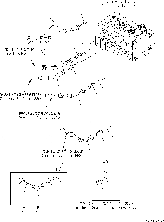 Схема запчастей Komatsu GD405A-3 - ГИДРОЛИНИЯ (УПРАВЛЯЮЩ. КЛАПАН СОЕДИНИТЕЛЬН. ЧАСТИ¤ ЛЕВ.) (ДЛЯ USED 4-Х СЕКЦИОНН.) ГИДРАВЛИКА