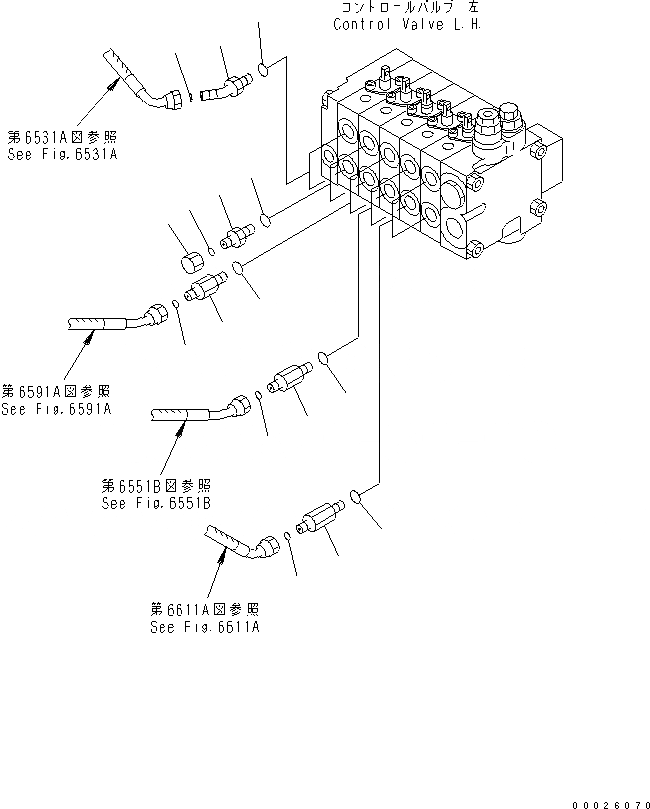 Схема запчастей Komatsu GD405A-3 - ГИДРОЛИНИЯ (УПРАВЛЯЮЩ. КЛАПАН СОЕДИНИТЕЛЬН. ЧАСТИ¤ ЛЕВ.) (ДЛЯ USED 4-Х СЕКЦИОНН.)(№-) ГИДРАВЛИКА