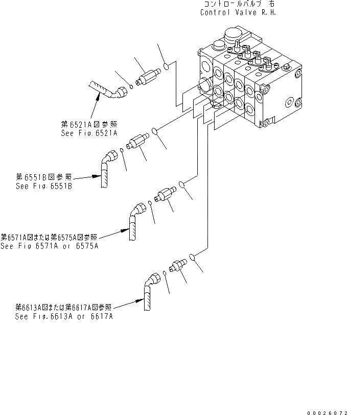 Схема запчастей Komatsu GD405A-3 - ГИДРОЛИНИЯ (УПРАВЛЯЮЩ. КЛАПАН СОЕДИНИТЕЛЬН. ЧАСТИ¤ ПРАВ.) (С 4-Х СЕКЦИОНН. КЛАПАН)(№-) ГИДРАВЛИКА