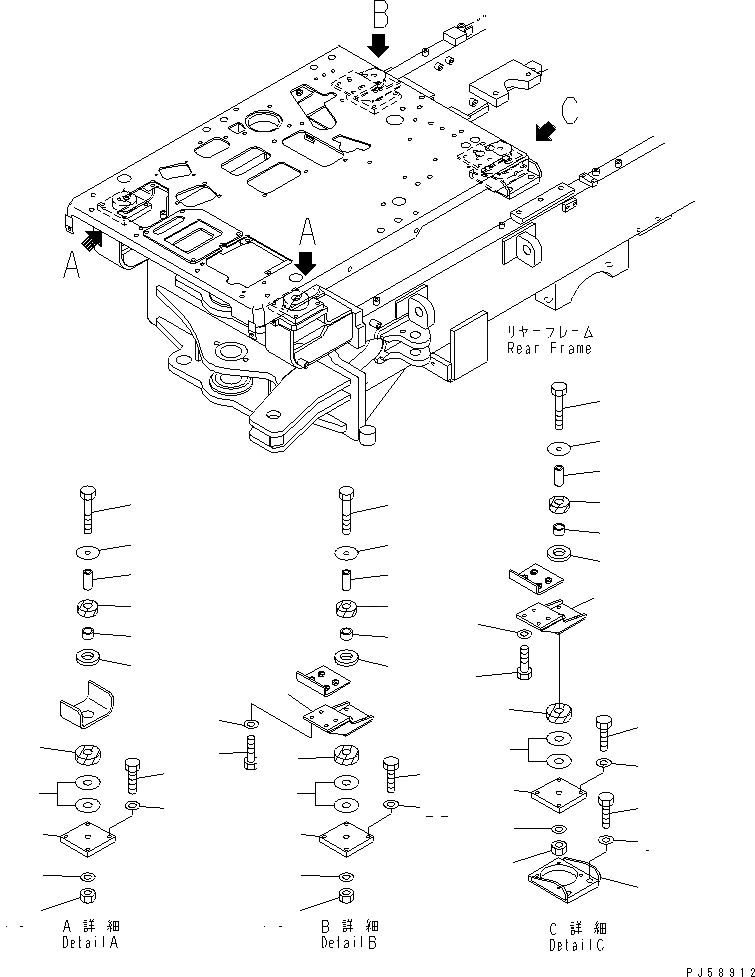 Схема запчастей Komatsu GD405A-3S - КАБИНА ОПЕРАТОРА (КРЕПЛЕНИЕ ОСН. КОНСТРУКЦИИING ЧАСТИ) РАМА И ЧАСТИ КОРПУСА