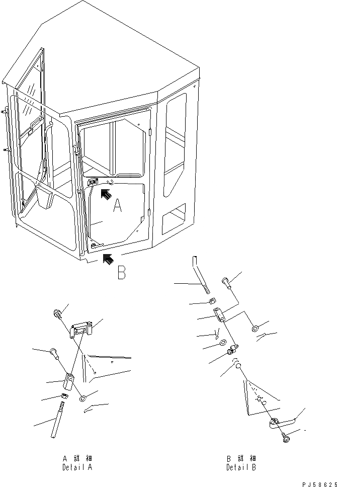 Схема запчастей Komatsu GD405A-3S - КАБИНА (ЗАМОК ДВЕРИ)(№7-.) РАМА И ЧАСТИ КОРПУСА