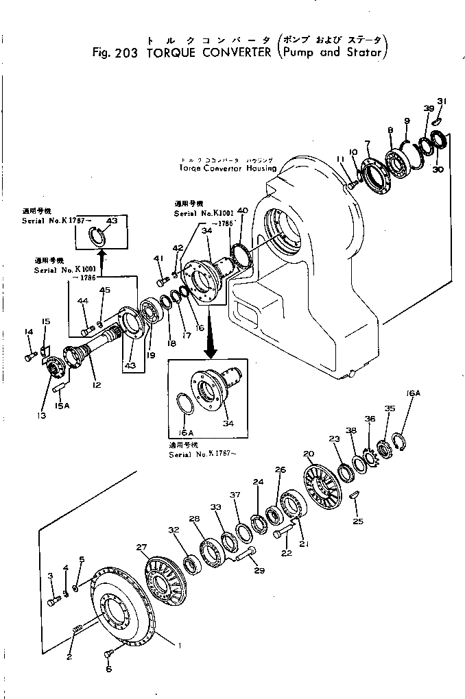 Схема запчастей Komatsu GD40HT-2 - ГИДРОТРАНСФОРМАТОР (НАСОС И STATOR) СИЛОВАЯ ПЕРЕДАЧА