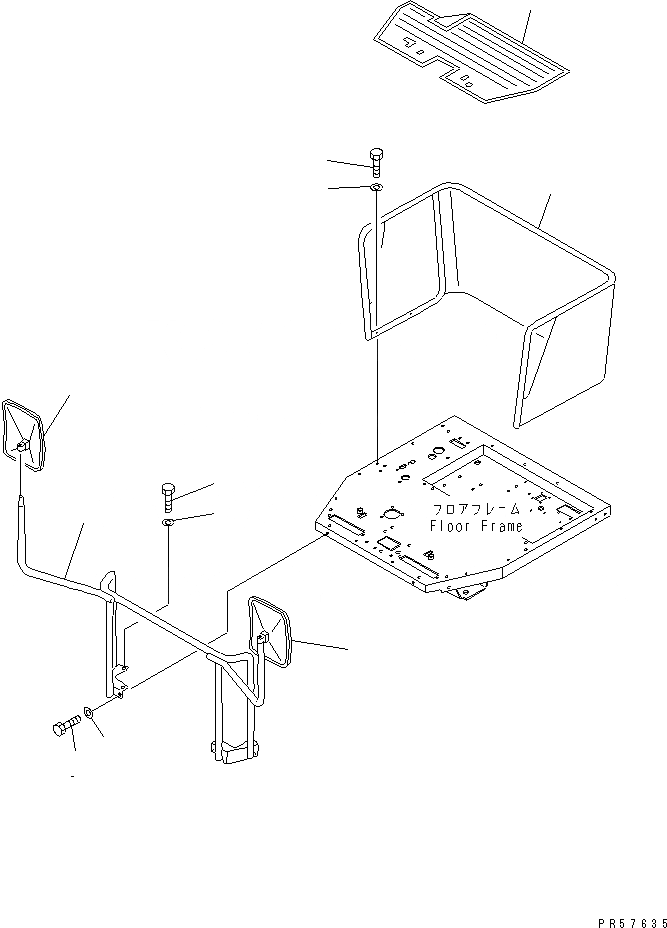 Схема запчастей Komatsu GD505A-3A - ПОРУЧНИ РАМА И ЧАСТИ КОРПУСА