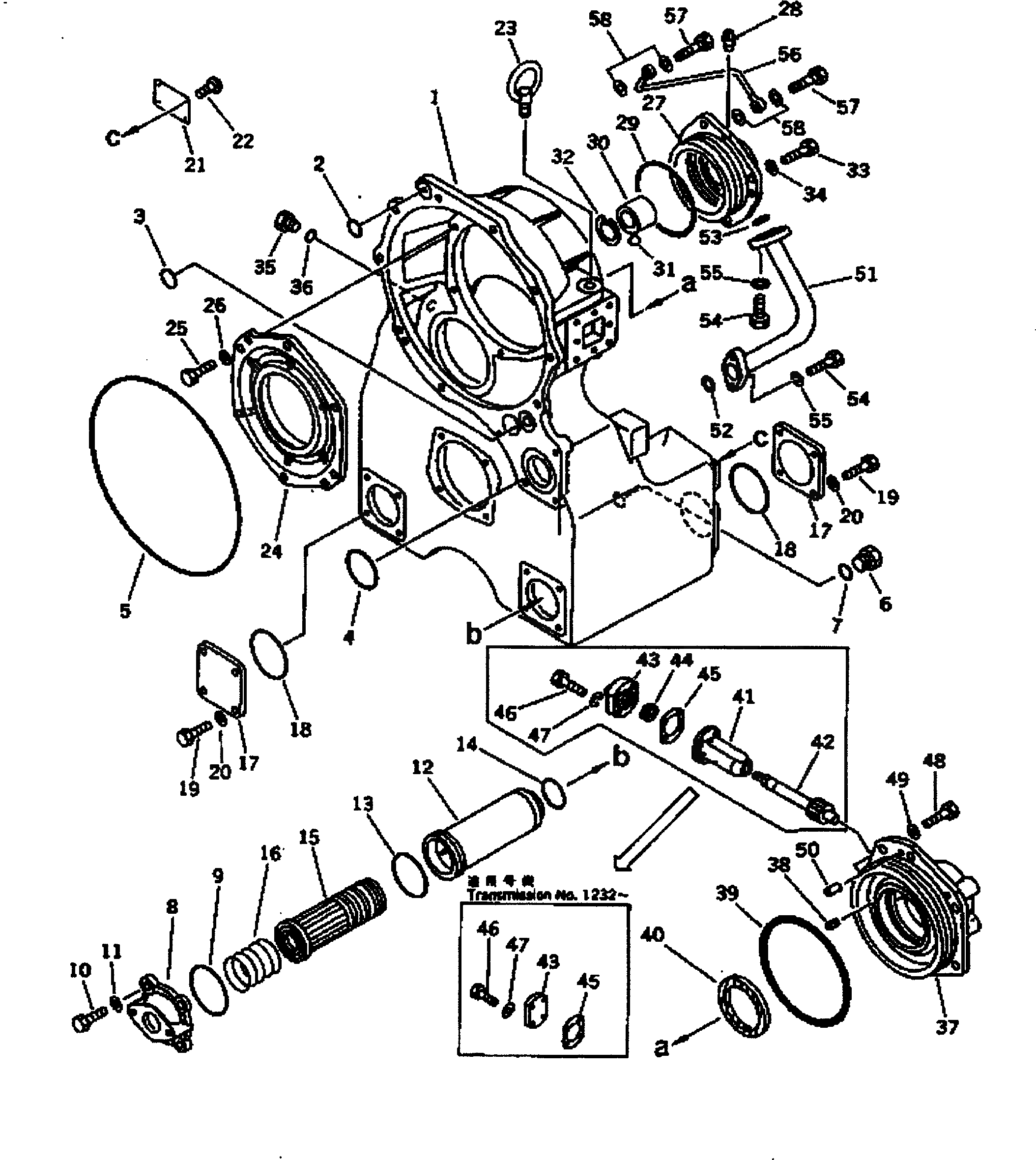 Схема запчастей Komatsu GD505A-3 - ТРАНСМИССИЯ (КОРПУС ПЕРЕДАЧИ) СИЛОВАЯ ПЕРЕДАЧА