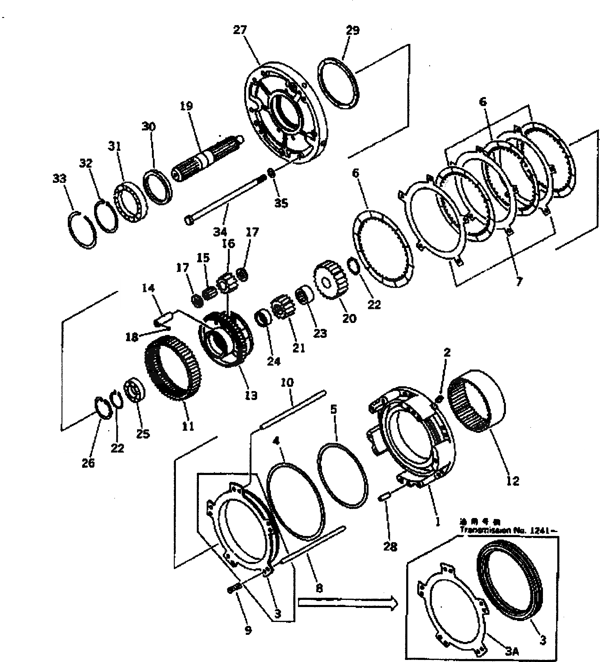 Схема запчастей Komatsu GD505A-3 - ТРАНСМИССИЯ (ВХОДН. ВАЛ И РЕВЕРС МУФТА) СИЛОВАЯ ПЕРЕДАЧА