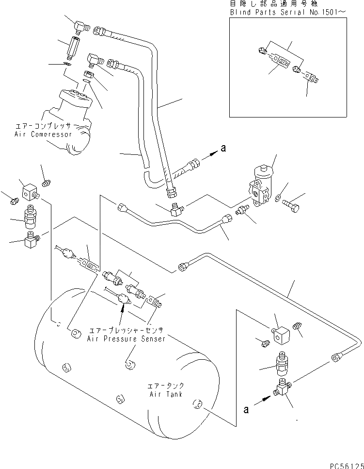Схема запчастей Komatsu GD505A-3 - ТОРМОЗНАЯ ГИДРОЛИНИЯ (/) (КОМПРЕССОР - ВОЗД. БАЛЛОН - РЕГУЛЯТОР) СИСТЕМА УПРАВЛЕНИЯ