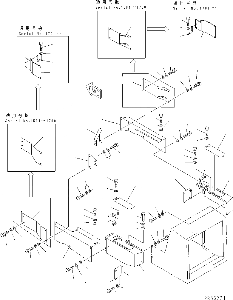 Схема запчастей Komatsu GD505A-3 - КРЫШКА АККУМУЛЯТОРА И НИЖН. БОКОВ. КРЫШКА (С ЗАДН. КРЫЛО) РАМА И ЧАСТИ КОРПУСА