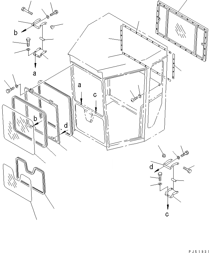 Схема запчастей Komatsu GD505A-3 - КАБИНА (/9) (ПЕРЕДН. И ЗАДН. ОКНА)(№-7) РАМА И ЧАСТИ КОРПУСА
