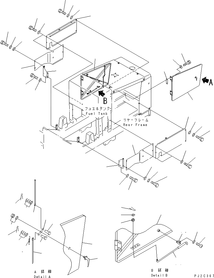 Схема запчастей Komatsu GD511A-1 - БОКОВ. КРЫШКА ДВИГ. РАМА И ЧАСТИ КОРПУСА