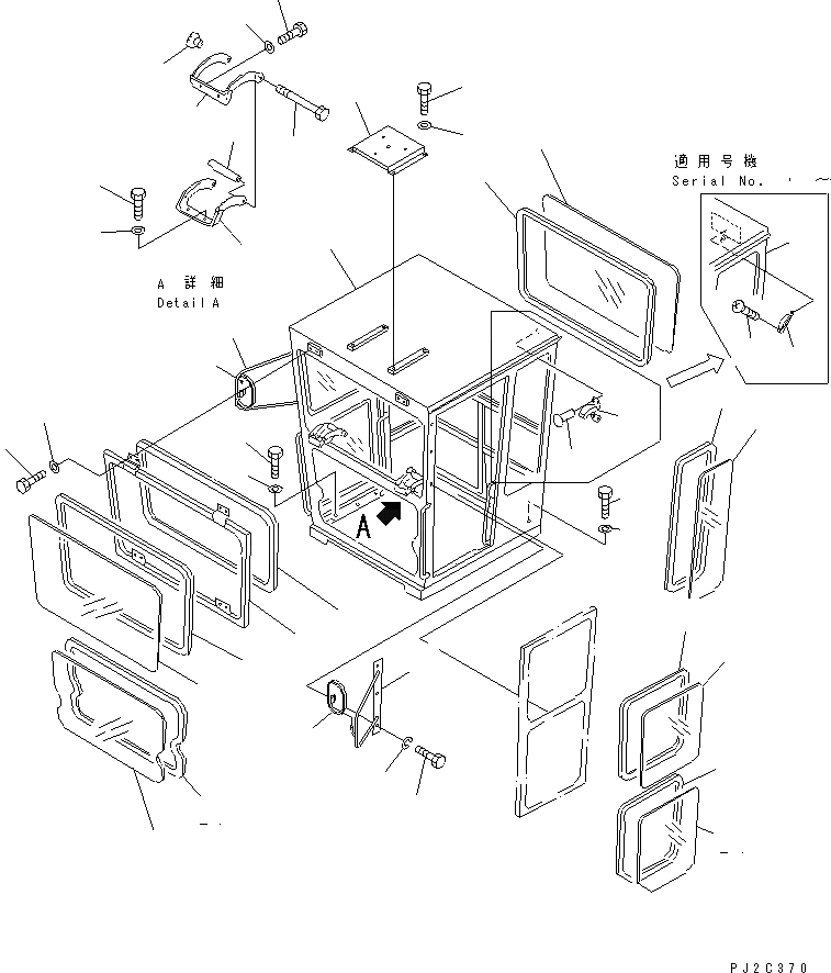Схема запчастей Komatsu GD511A-1 - КАБИНА (B-ТИП) (/) РАМА И ЧАСТИ КОРПУСА