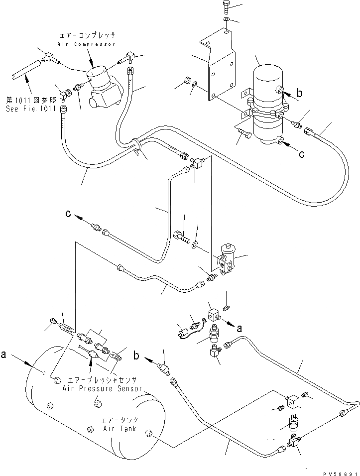 Схема запчастей Komatsu GD521A-1E - ТОРМОЗНАЯ ГИДРОЛИНИЯ (/) (КОМПРЕССОР - ВОЗД. БАЛЛОН - РЕГУЛЯТОР)   (С ВОЗД. ВЛАГООТДЕЛИТЕЛЬ) СИСТЕМА УПРАВЛЕНИЯ