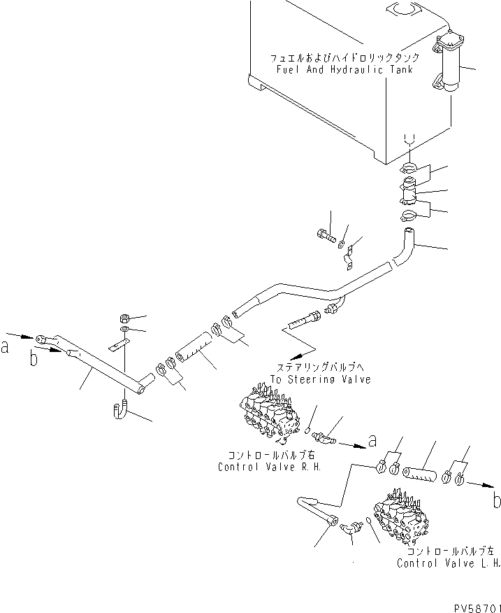 Схема запчастей Komatsu GD521A-1E - ГИДРОЛИНИЯ (УПРАВЛЯЮЩ. КЛАПАН - БАК) ГИДРАВЛИКА