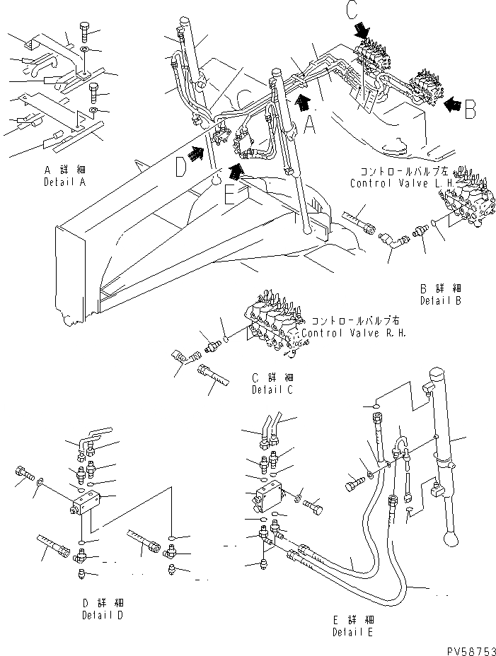 Схема запчастей Komatsu GD521A-1E - ГИДРОЛИНИЯ (ЦИЛИНДР ПОДЪЕМА ОТВАЛА ЛИНИЯ)(№-) ГИДРАВЛИКА