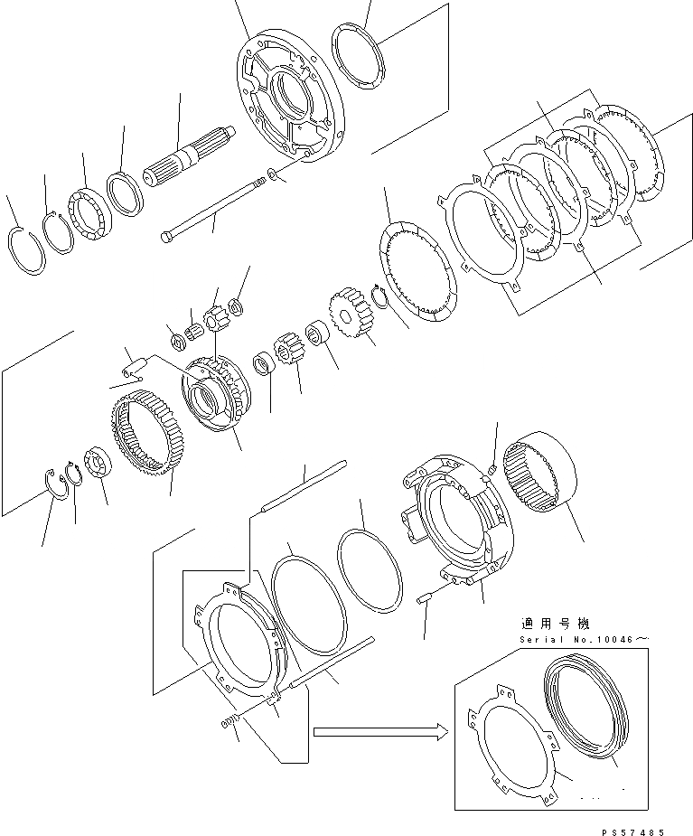 Схема запчастей Komatsu GD521A-1 - ТРАНСМИССИЯ (ВХОДН. ВАЛ И РЕВЕРС МУФТА)(№-) СИЛОВАЯ ПЕРЕДАЧА