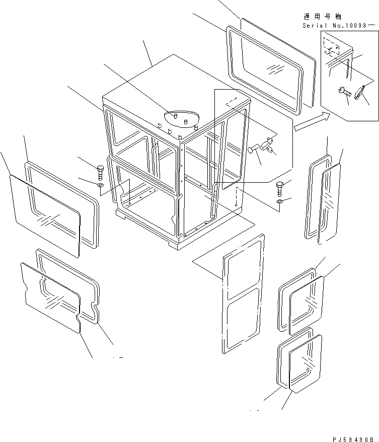Схема запчастей Komatsu GD521A-1 - КАБИНА (C-ТИП) (/) РАМА И ЧАСТИ КОРПУСА