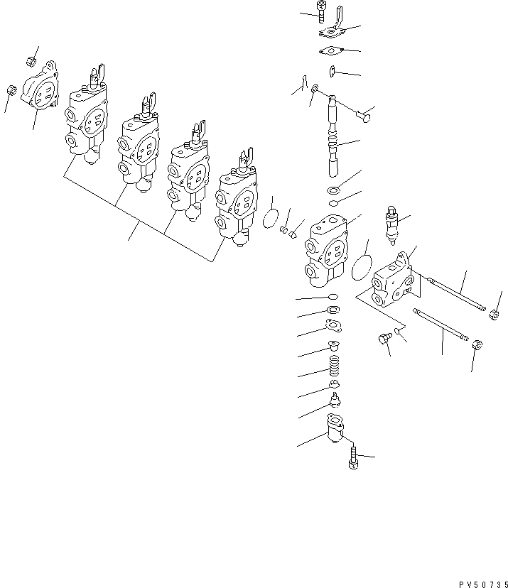 Схема запчастей Komatsu GD521A-1 - ГИДРАВЛ УПРАВЛЯЮЩ. КЛАПАН¤ ПРАВ. (5-СЕКЦИОНН.) (ДЛЯ ПЕРЕДН. ОТВАЛ) ГИДРАВЛИКА