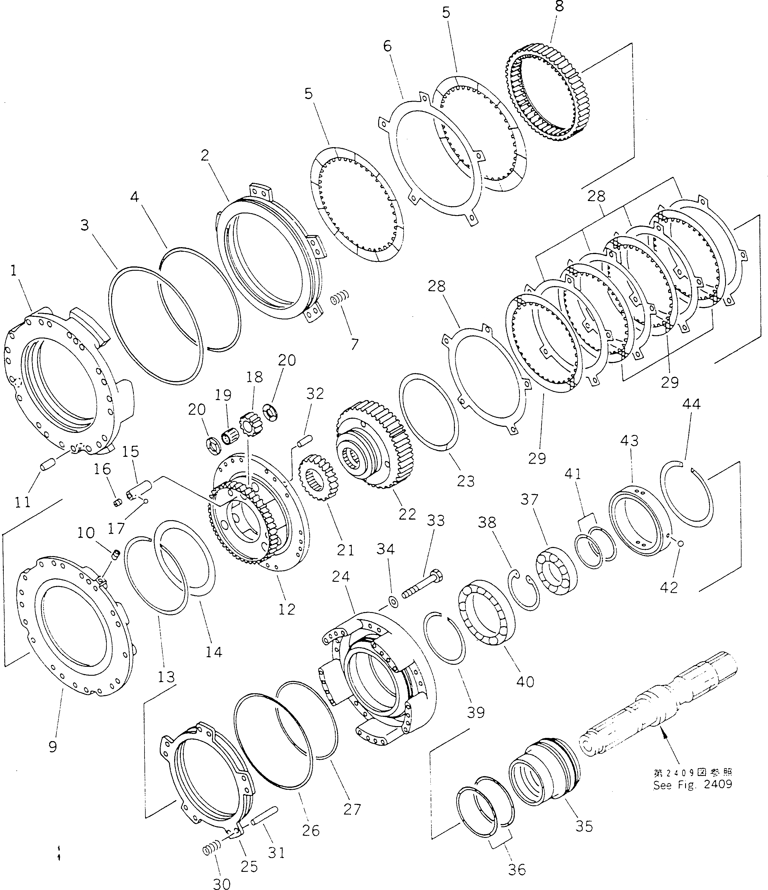Схема запчастей Komatsu GD525A-1 - ТРАНСМИССИЯ (1 И 2 МУФТА)(№-9) СИЛОВАЯ ПЕРЕДАЧА
