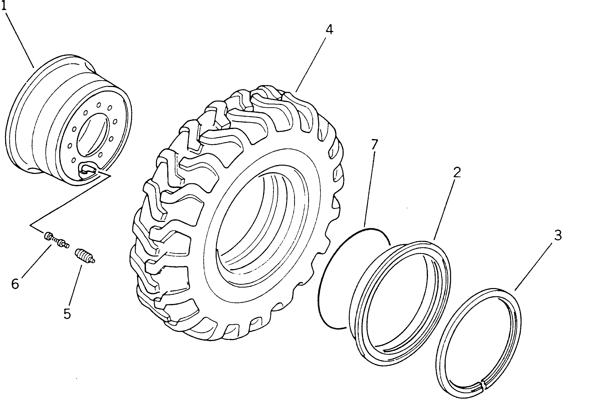 Схема запчастей Komatsu GD525A-1 - КОЛЕСА И БЕСКАМЕРНЫЕ ШИНЫ КОЛЕСА
