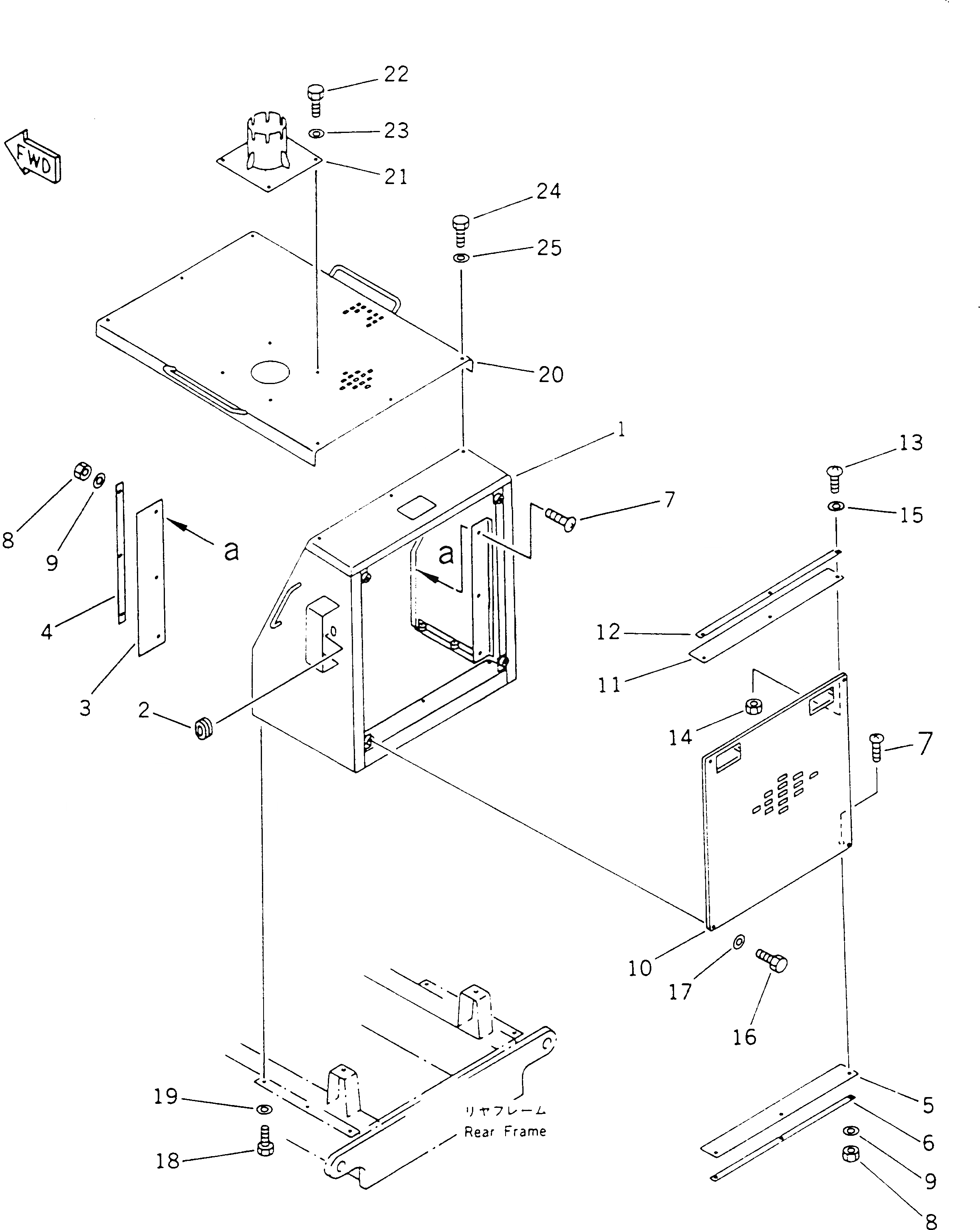 Схема запчастей Komatsu GD525A-1 - ЗАЩИТА РАДИАТОРА AND КАПОТ РАМА И ЧАСТИ КОРПУСА