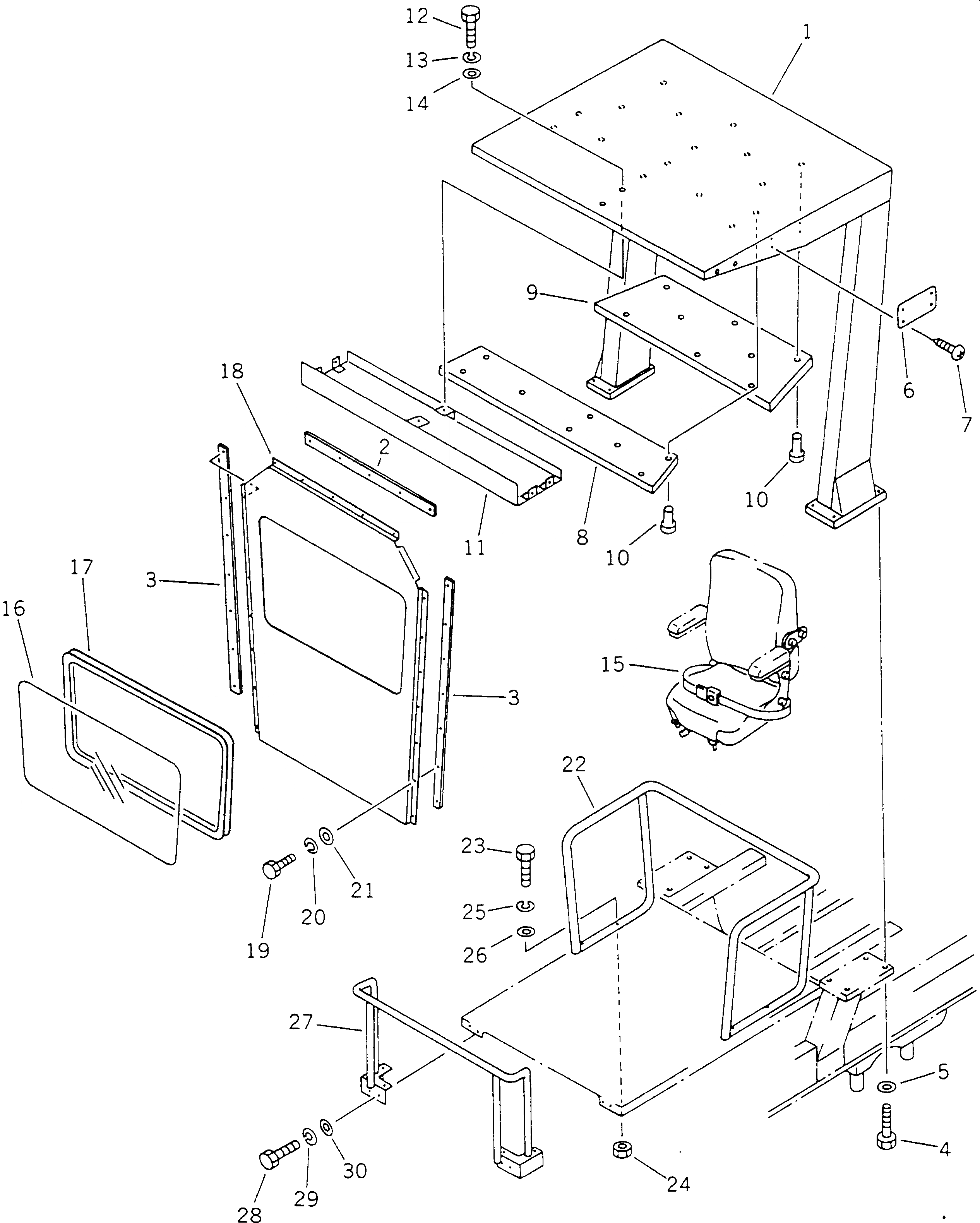 Схема запчастей Komatsu GD525A-1 - СИСТЕМА ROPS (С ЗАДН. ОКНА) РАМА И ЧАСТИ КОРПУСА