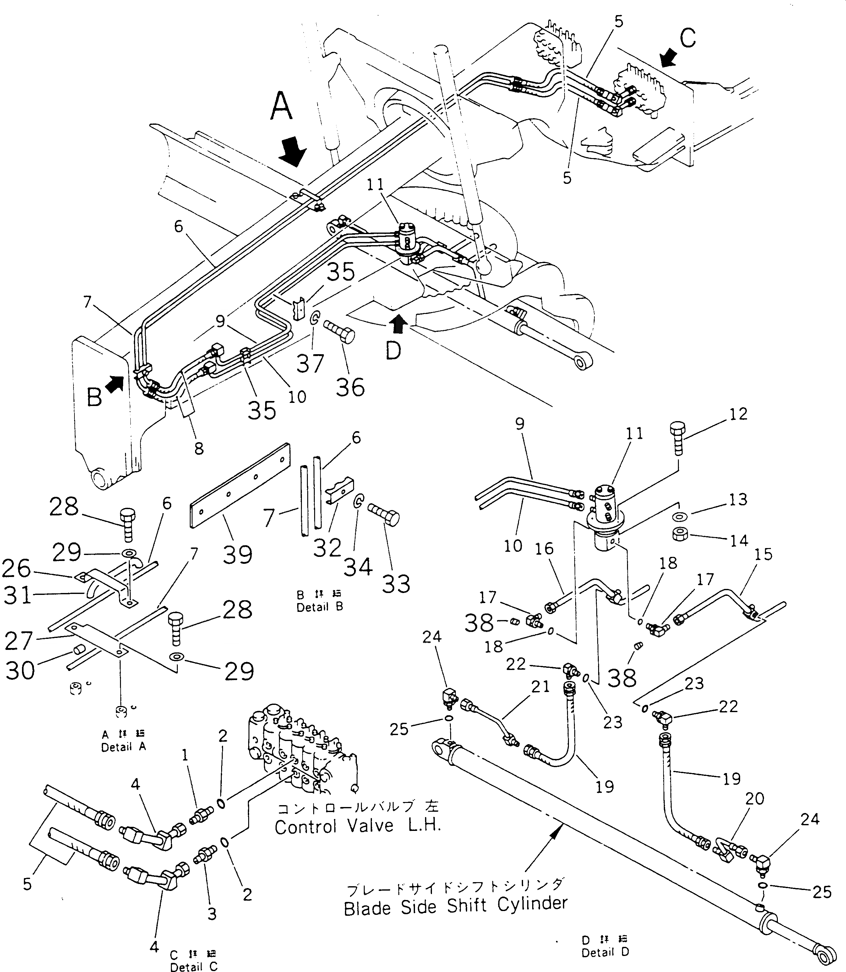 Схема запчастей Komatsu GD525A-1 - ГИДРОЛИНИЯ (ОТВАЛ SHIFT ЛИНИЯ ЦИЛИНДРА)(№-9) ГИДРАВЛИКА
