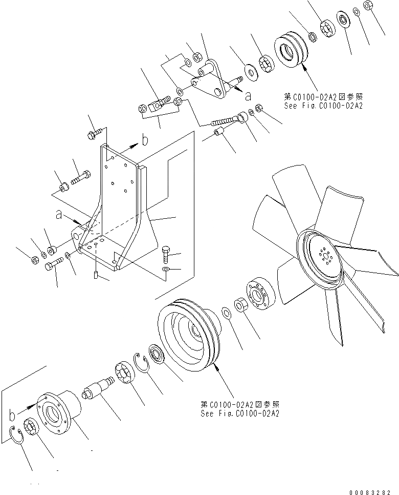 Схема запчастей Komatsu GD555-3A - ДВИГАТЕЛЬ ОХЛАЖД-Е (НАГНЕТАТЕЛЬ ВЕНТИЛЯТОР И КОМПОНЕНТЫ) (ДЛЯ ВЫСОК. ЕМК. РАДИАТОР)(№-) СИСТЕМА ОХЛАЖДЕНИЯ