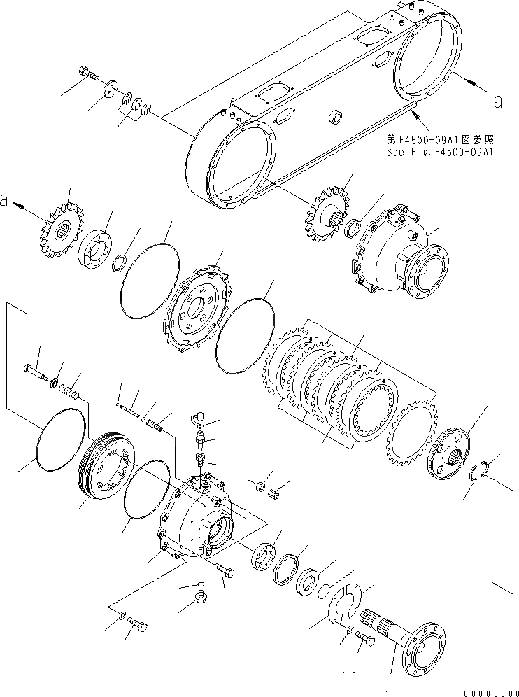 Схема запчастей Komatsu GD555-3A - ЗАДН. МОСТ (СДВОЕНН. ПРИВОД) (ПЕРЕДН. PLANETARY) (ДИФФЕРЕНЦ. ROCK ТИП) ТРАНСМИССИЯ