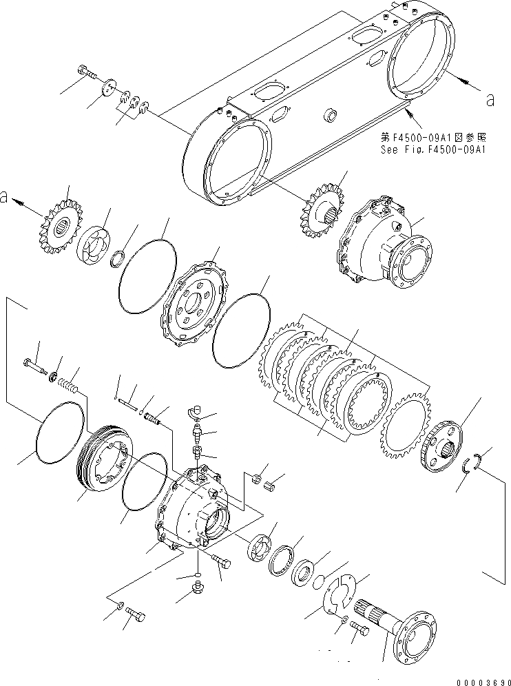 Схема запчастей Komatsu GD555-3A - ЗАДН. МОСТ (СДВОЕНН. ПРИВОД) (ЗАДН. PLANETARY) (ДИФФЕРЕНЦ. ROCK ТИП) ТРАНСМИССИЯ