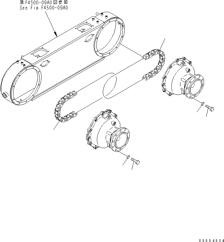 Схема запчастей Komatsu GD555-3A - ЗАДН. МОСТ (СДВОЕНН. ПРИВОД) (ВТУЛКА БОЛТ И ЗВЕЗДОЧКА ЦЕПЬ) (NO ДИФФЕРЕНЦ.) ТРАНСМИССИЯ