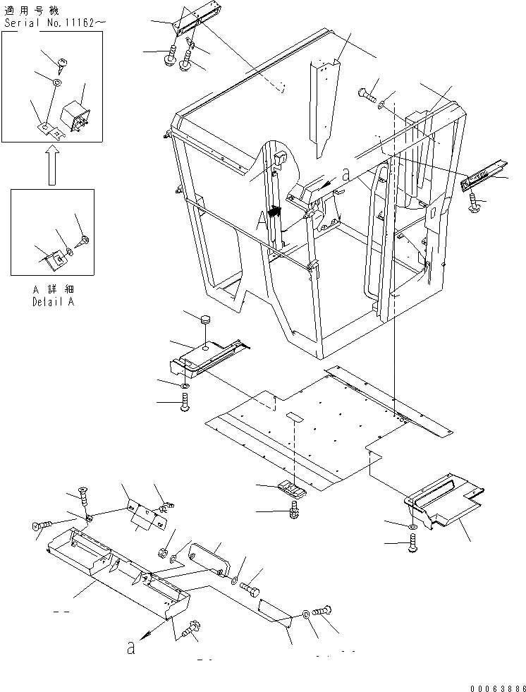 Схема запчастей Komatsu GD555-3A - КАБИНА (КАБИНА ИНТЕРЬЕР ЧАСТИ) (/) (НИЗ. КАБИНА ROPS) КАБИНА ОПЕРАТОРА И СИСТЕМА УПРАВЛЕНИЯ