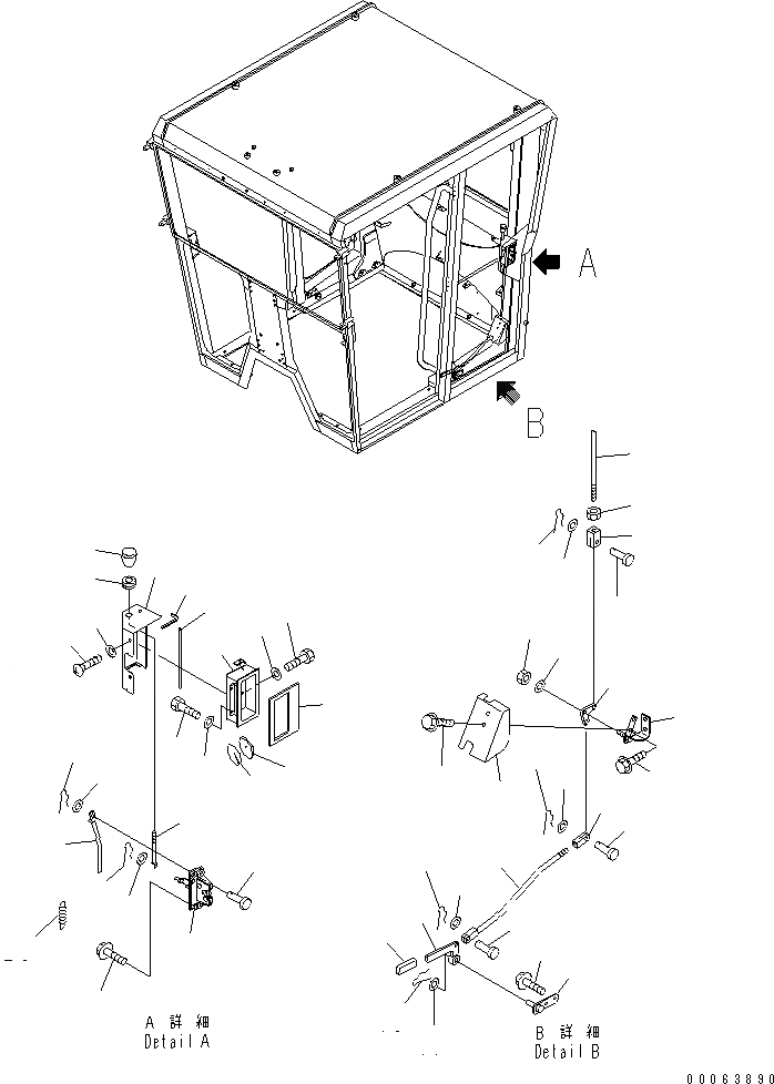 Схема запчастей Komatsu GD555-3A - КАБИНА (БЛОКИР.¤ ЛЕВ.) (ВЫС. КАБИНА ROPS) КАБИНА ОПЕРАТОРА И СИСТЕМА УПРАВЛЕНИЯ