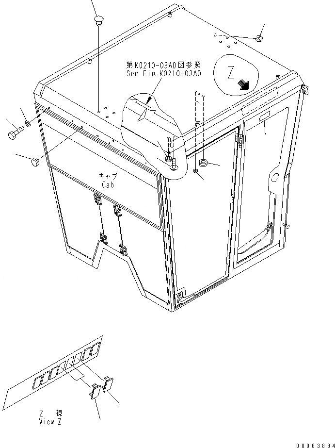 Схема запчастей Komatsu GD555-3A - КАБИНА (КРЫШКА И ПЛАСТИНА) (ВЫС. КАБИНА ROPS) КАБИНА ОПЕРАТОРА И СИСТЕМА УПРАВЛЕНИЯ