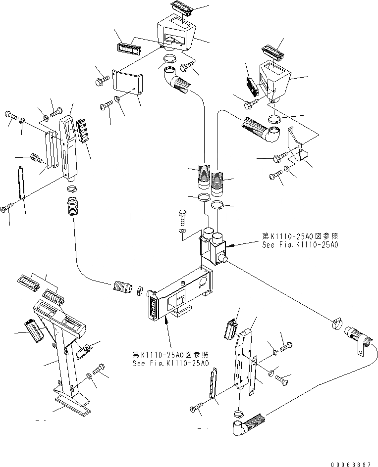 Схема запчастей Komatsu GD555-3A - КАБИНА (ОБОГРЕВАТЕЛЬ. ВОЗДУХОВОДЫ) (НИЗ. КАБИНА ROPS) КАБИНА ОПЕРАТОРА И СИСТЕМА УПРАВЛЕНИЯ