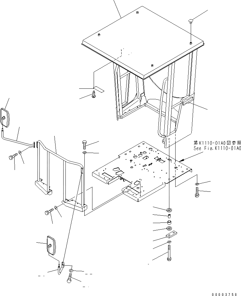 Схема запчастей Komatsu GD555-3A - СИСТЕМА ROPS (С ЗАДН. VIEW MIRROR) КАБИНА ОПЕРАТОРА И СИСТЕМА УПРАВЛЕНИЯ