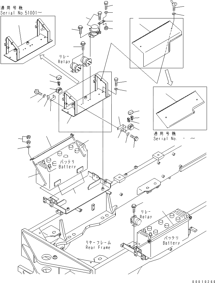 Схема запчастей Komatsu GD555-3 - ПРЕДОХРАНИТЕЛЬ¤ РЕЛЕ И ДЕРЖАТЕЛЬ АККУМ. ЭЛЕКТРИКА