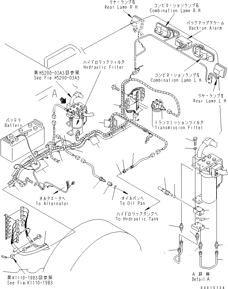 Схема запчастей Komatsu GD555-3 - ЗАДН. Э/ПРОВОДКА (ДАТЧИК И ЭЛЕКТРОПРОВОДКА) (CALIДЛЯNIA СПЕЦ-Я.)(№-) ЭЛЕКТРИКА