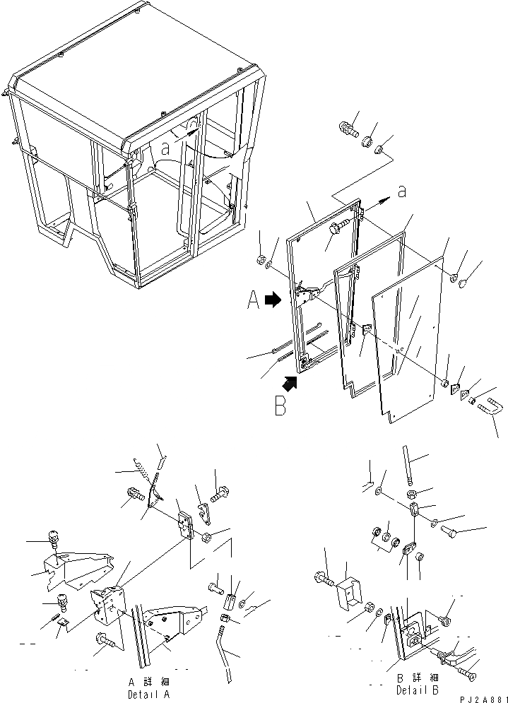 Схема запчастей Komatsu GD555-3 - КАБИНА (ДВЕРЬ ВНУТР. ЧАСТИ¤ ЛЕВ.) (НИЗ. КАБИНА ROPS)(№-.) КАБИНА ОПЕРАТОРА И СИСТЕМА УПРАВЛЕНИЯ