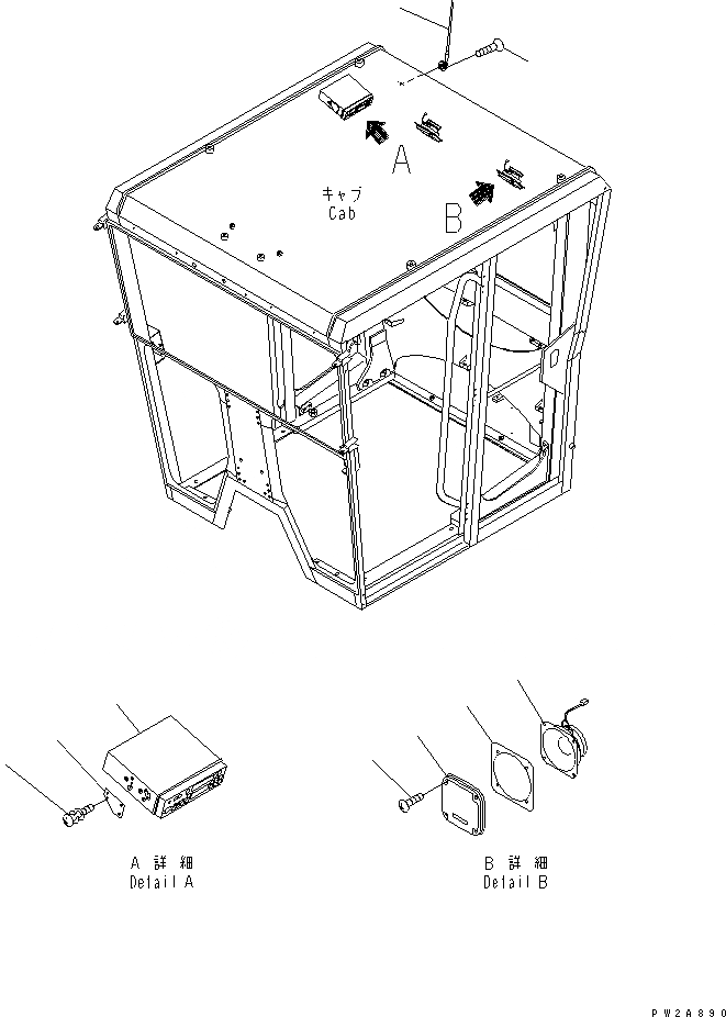 Схема запчастей Komatsu GD555-3 - КАБИНА (РАДИО CASSETTE) КАБИНА ОПЕРАТОРА И СИСТЕМА УПРАВЛЕНИЯ