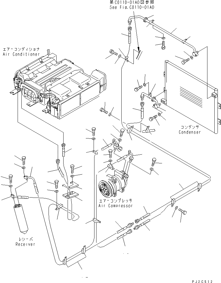 Схема запчастей Komatsu GD555-3 - КОНДИЦ. ВОЗДУХА (ТРУБЫ)(№-) КАБИНА ОПЕРАТОРА И СИСТЕМА УПРАВЛЕНИЯ