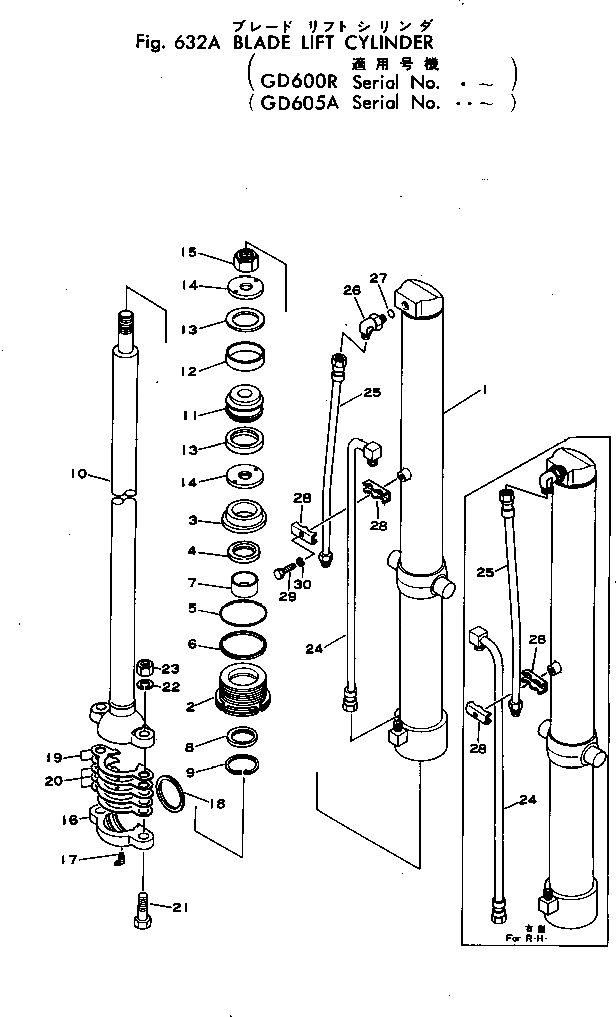Схема запчастей Komatsu GD600R-1 - ЦИЛИНДР ПОДЪЕМА ОТВАЛА(№.-) ГИДРАВЛИКА