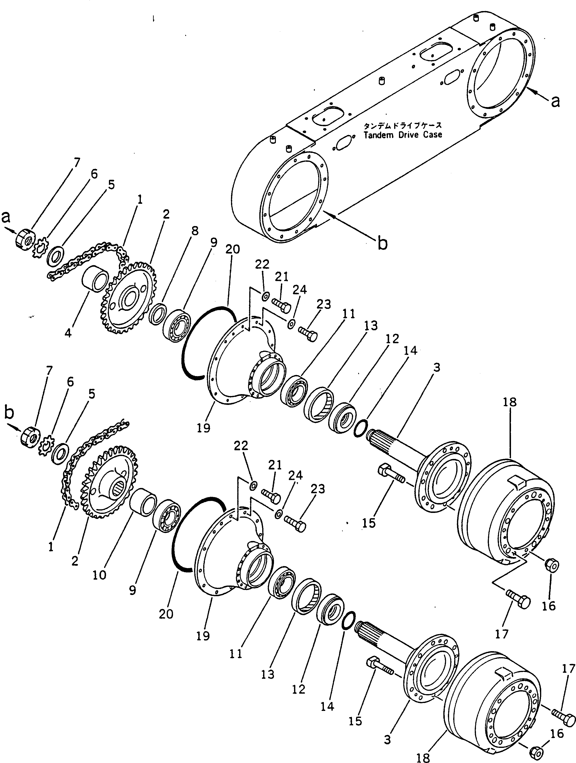 Схема запчастей Komatsu GD600R-3 - КОРПУС СДВОЕННОГО ПРИВОДА И ЦЕПЬ СДВОЕНН. ПРИВОД И КОЛЕСА