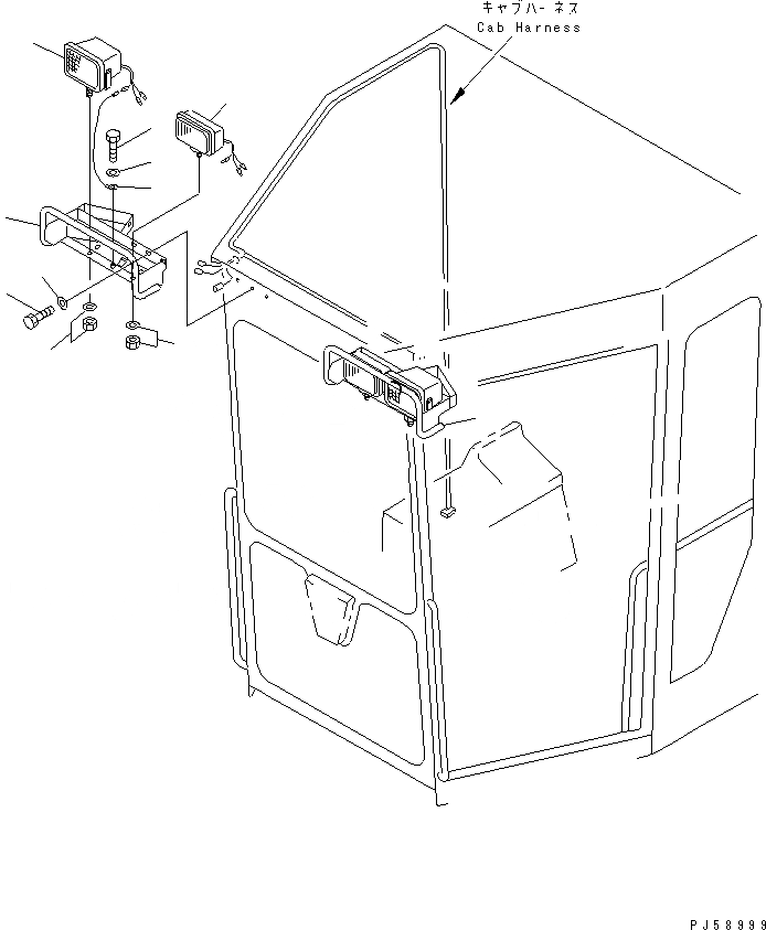 Схема запчастей Komatsu GD605A-5S - ПЕРЕДН. РАБОЧ. ОСВЕЩЕНИЕ И ПРОТИВОТУМАНН. ФАРЫ (КАБИНА ВЕРХН. КРЕПЛЕНИЕ ТИП)(№..-) КОМПОНЕНТЫ ДВИГАТЕЛЯ И ЭЛЕКТРИКА