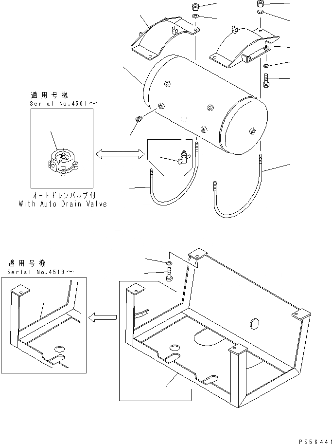 Схема запчастей Komatsu GD605A-5S - ТОРМОЗНАЯ ГИДРОЛИНИЯ (/) (ВОЗД. БАЛЛОН)(№77-) СИСТЕМА УПРАВЛЕНИЯ